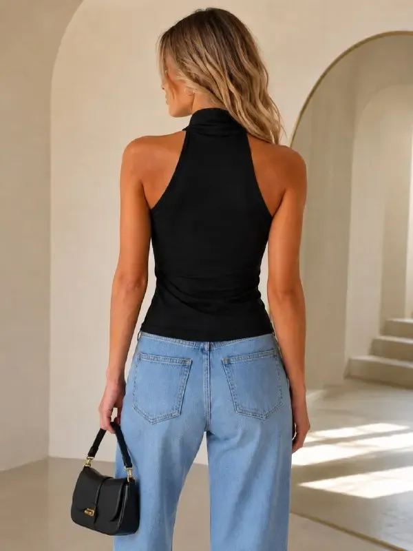 Kadın Fular Detay Slim Fit Modal Örme Bluz 26054