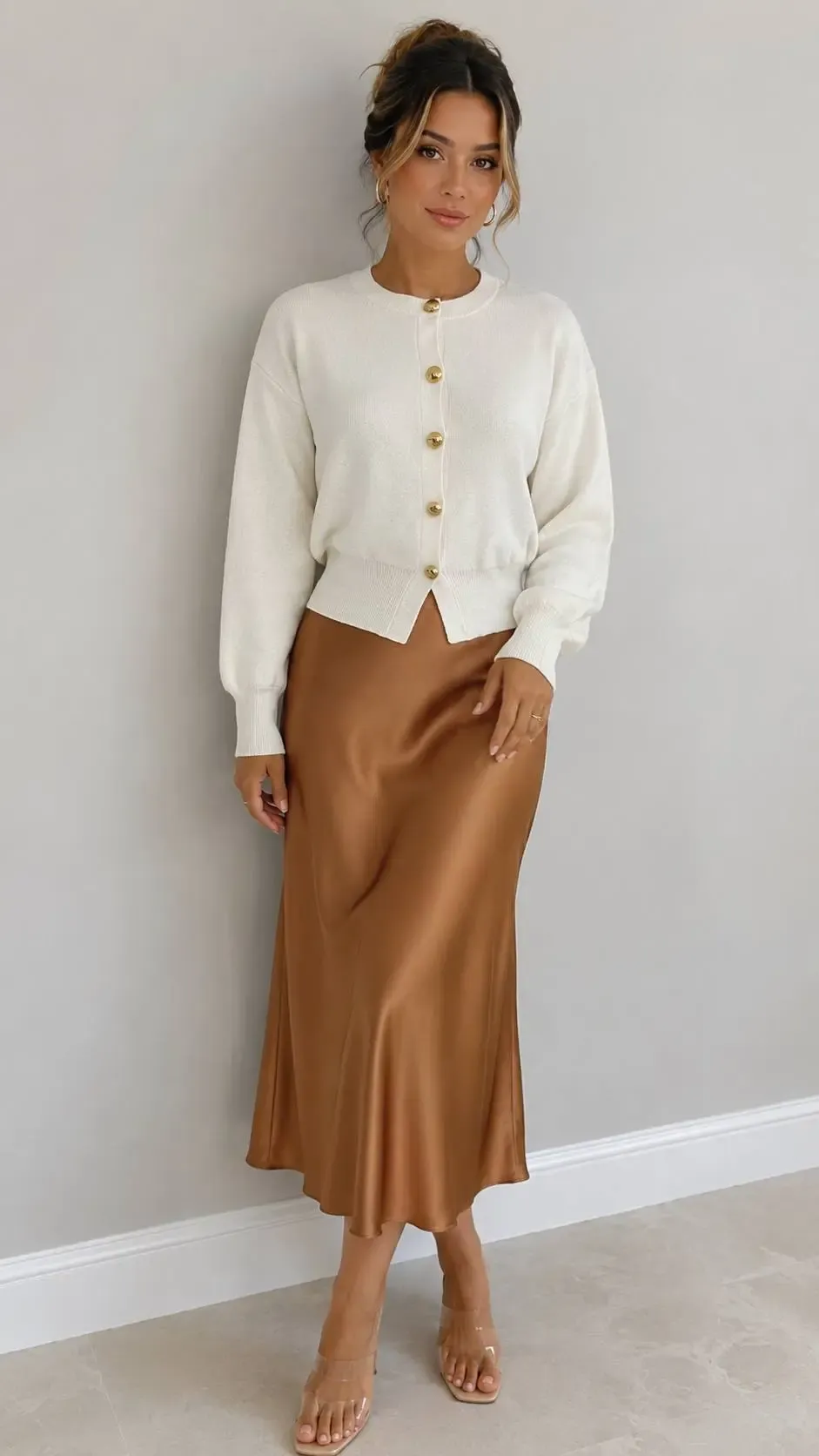 Kadın Gold Metal Düğmeli Triko Hırka Balon Kol Crop Premium Ceket 12525