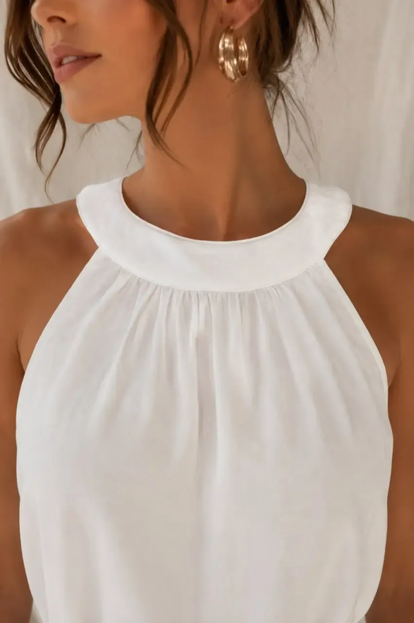 Kadın Halter Yaka Beli Bağlamalı Modal Bluz Kolsuz Şık Yazlık Üst 26104
