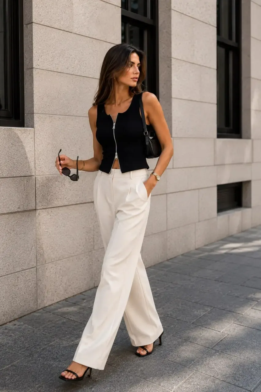 Kadın Halter Yaka Fermuar Detay Slim Fit Kaşkorse Örme Crop Body Bluz 26094