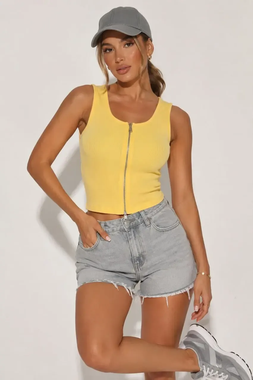 Kadın Halter Yaka Fermuar Detay Slim Fit Kaşkorse Örme Crop Body Bluz 26094