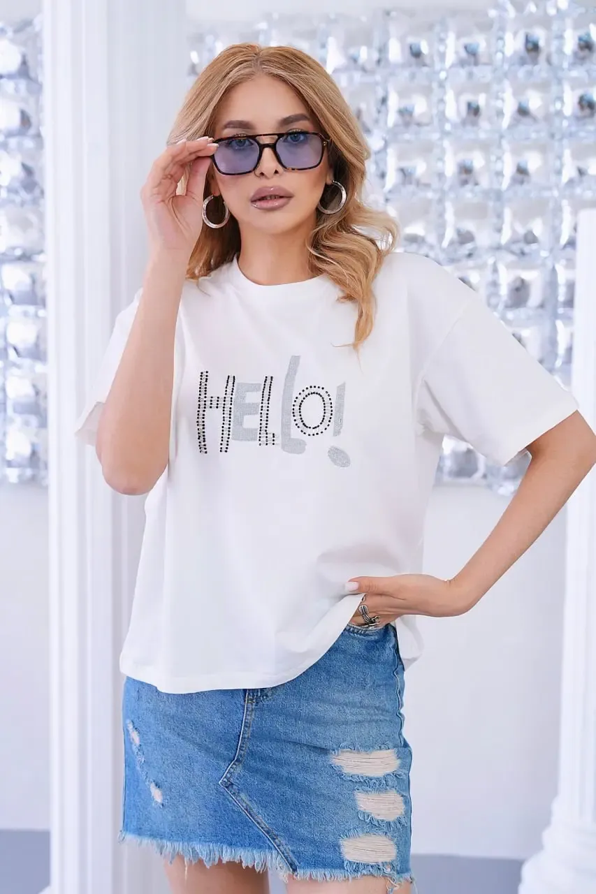 Kadın Kısa Kollu Bisiklet Yaka Baskılı T-Shirt 26012