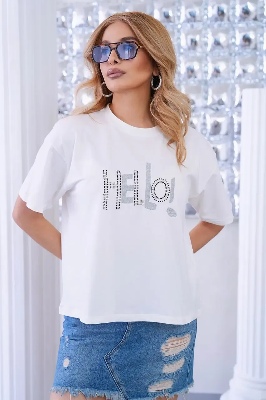 Kadın Kısa Kollu Bisiklet Yaka Baskılı T-Shirt 26012