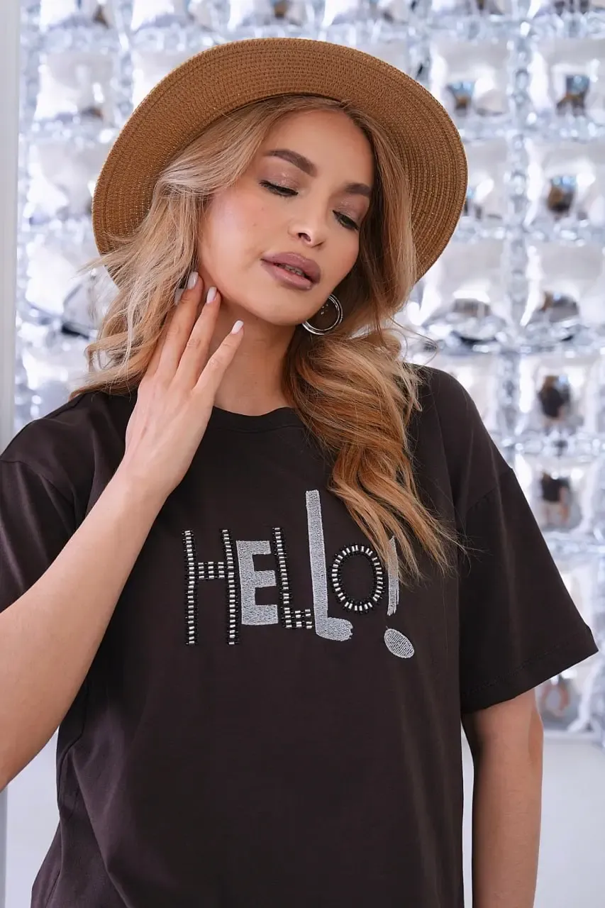 Kadın Kısa Kollu Bisiklet Yaka Baskılı T-Shirt 26012