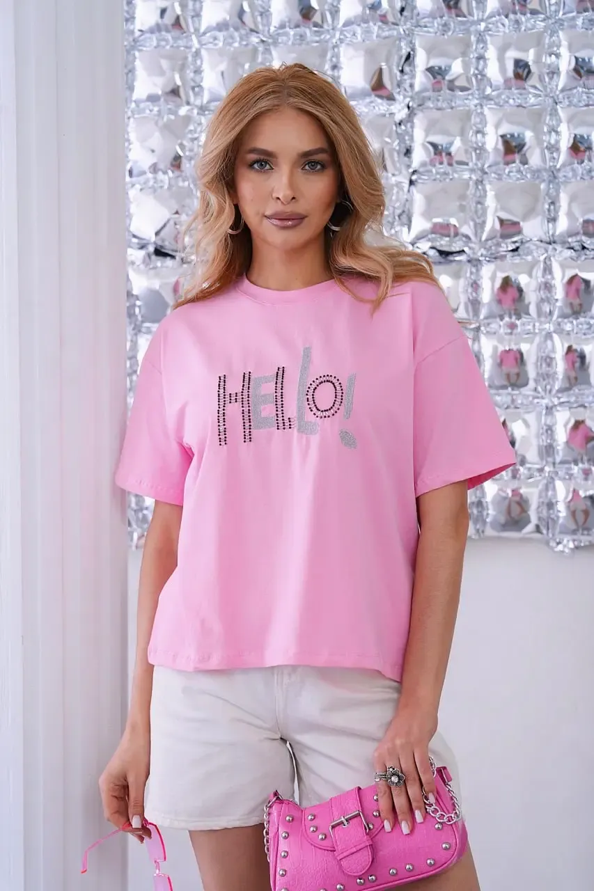 Kadın Kısa Kollu Bisiklet Yaka Baskılı T-Shirt 26012