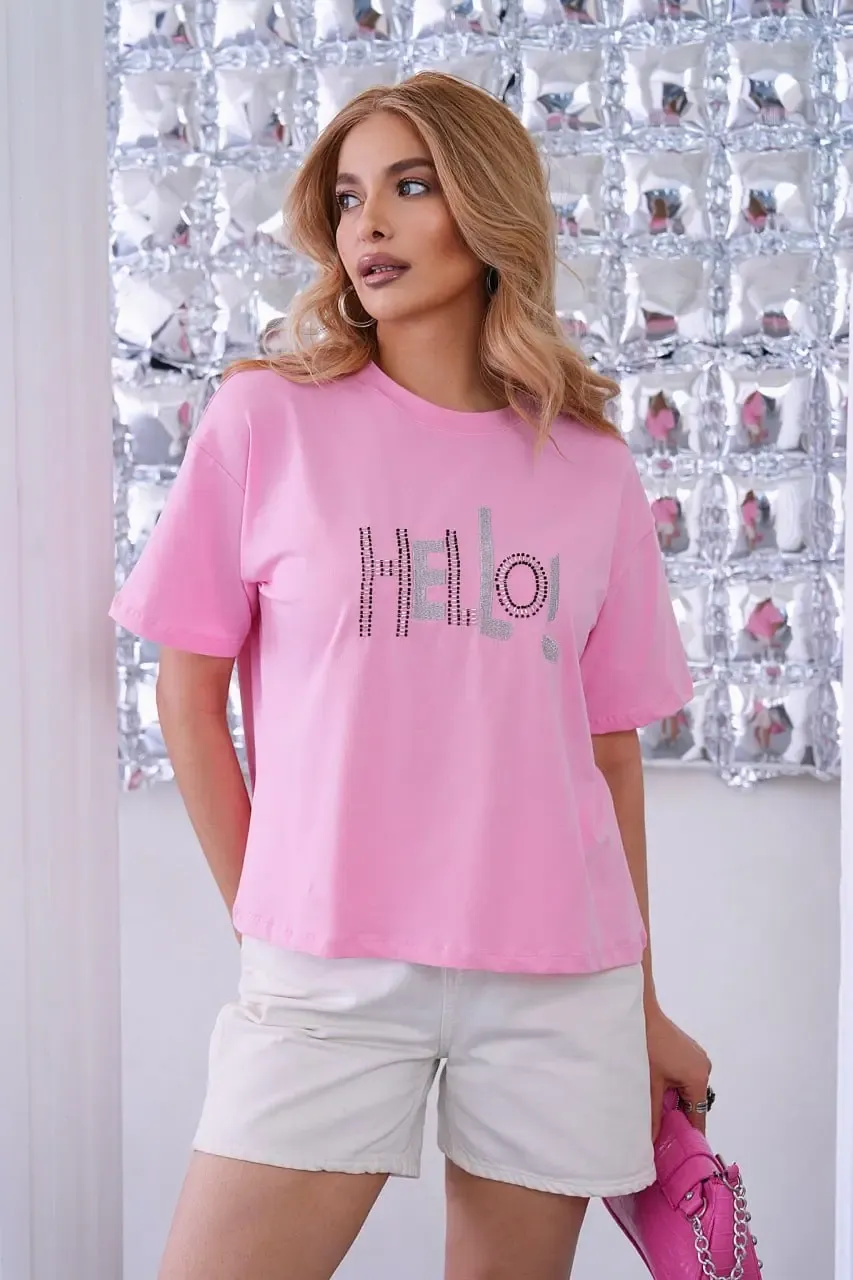 Kadın Kısa Kollu Bisiklet Yaka Baskılı T-Shirt 26012