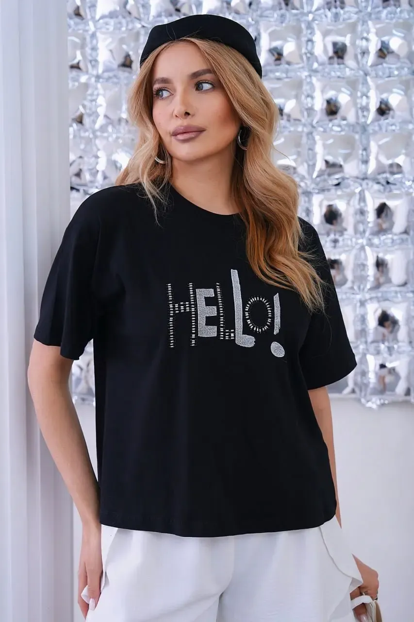 Kadın Kısa Kollu Bisiklet Yaka Baskılı T-Shirt 26012
