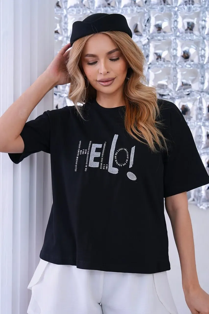 Kadın Kısa Kollu Bisiklet Yaka Baskılı T-Shirt 26012