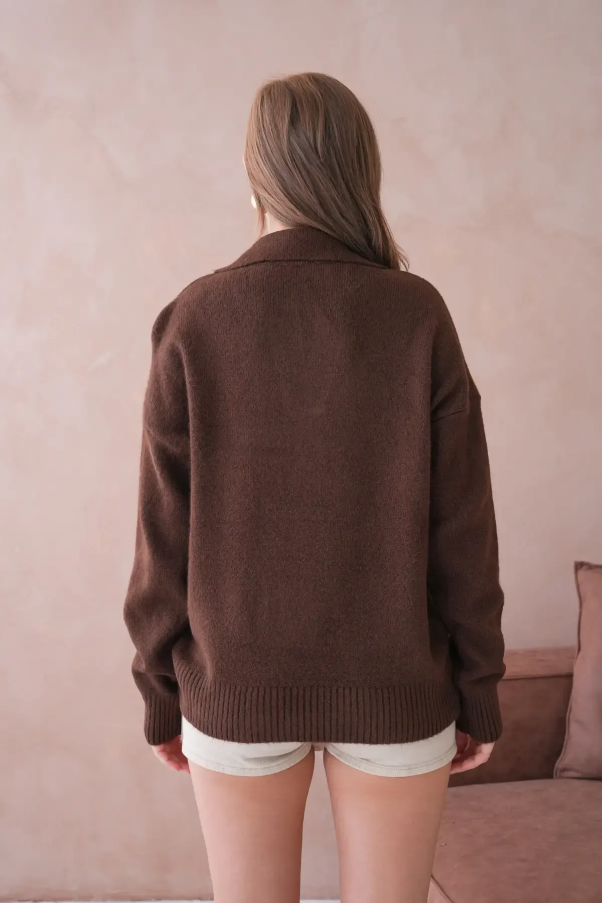 Kadın Polo Yaka Oversize Triko Kazak