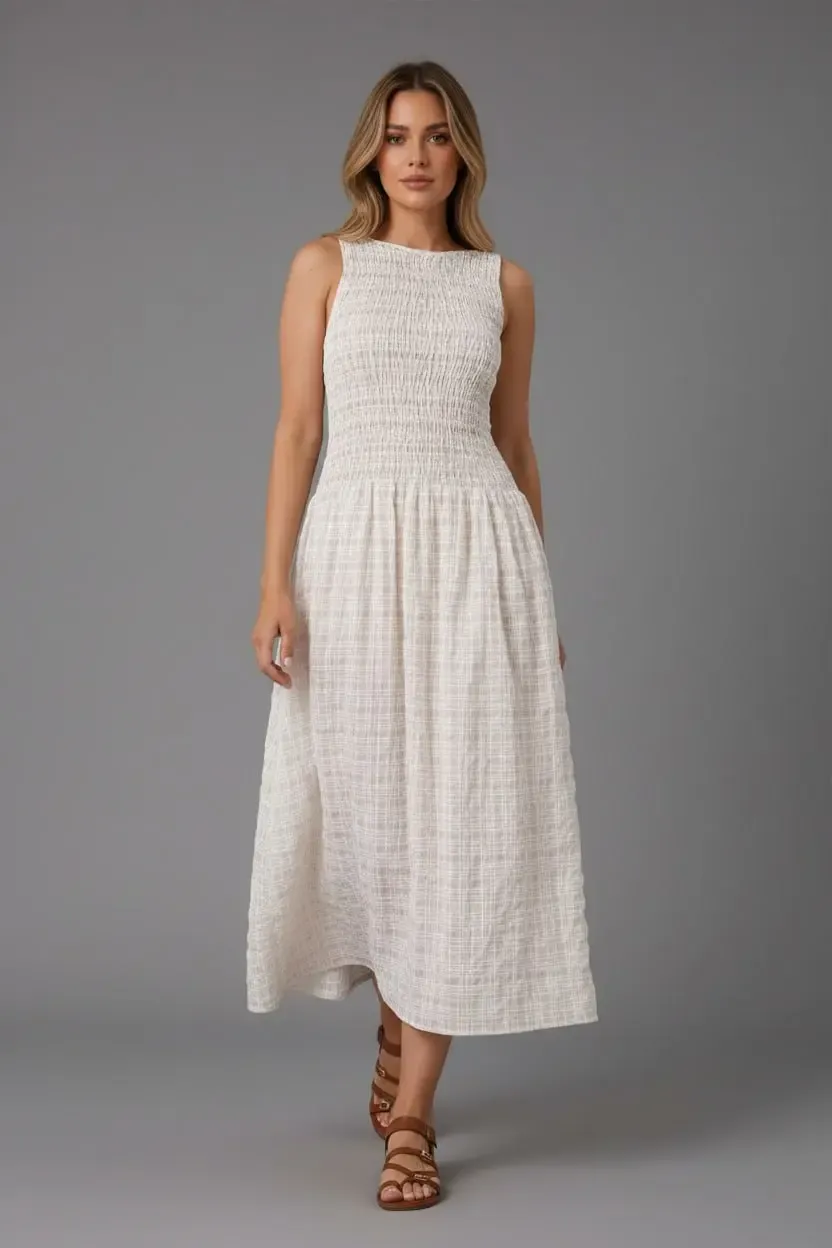 Kolsuz Uzun Ekose Dokuma Elbise