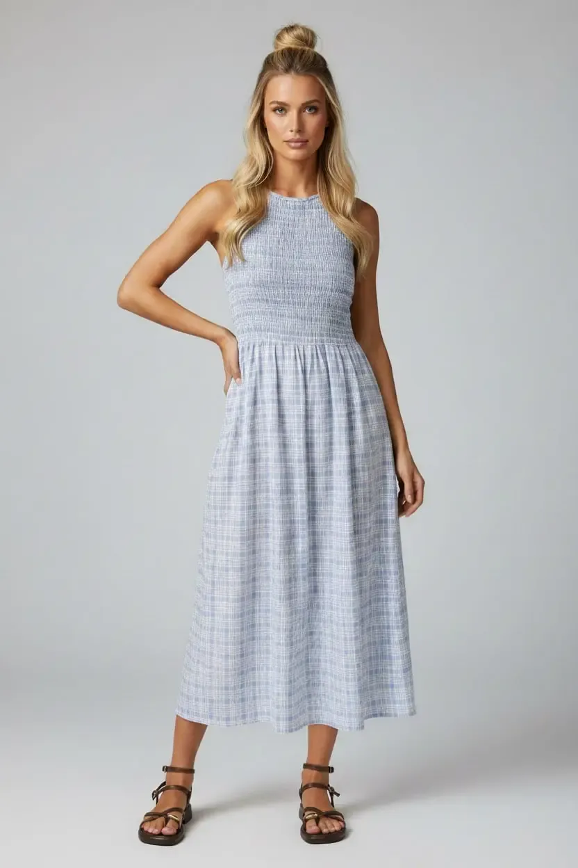 Kolsuz Uzun Ekose Dokuma Elbise