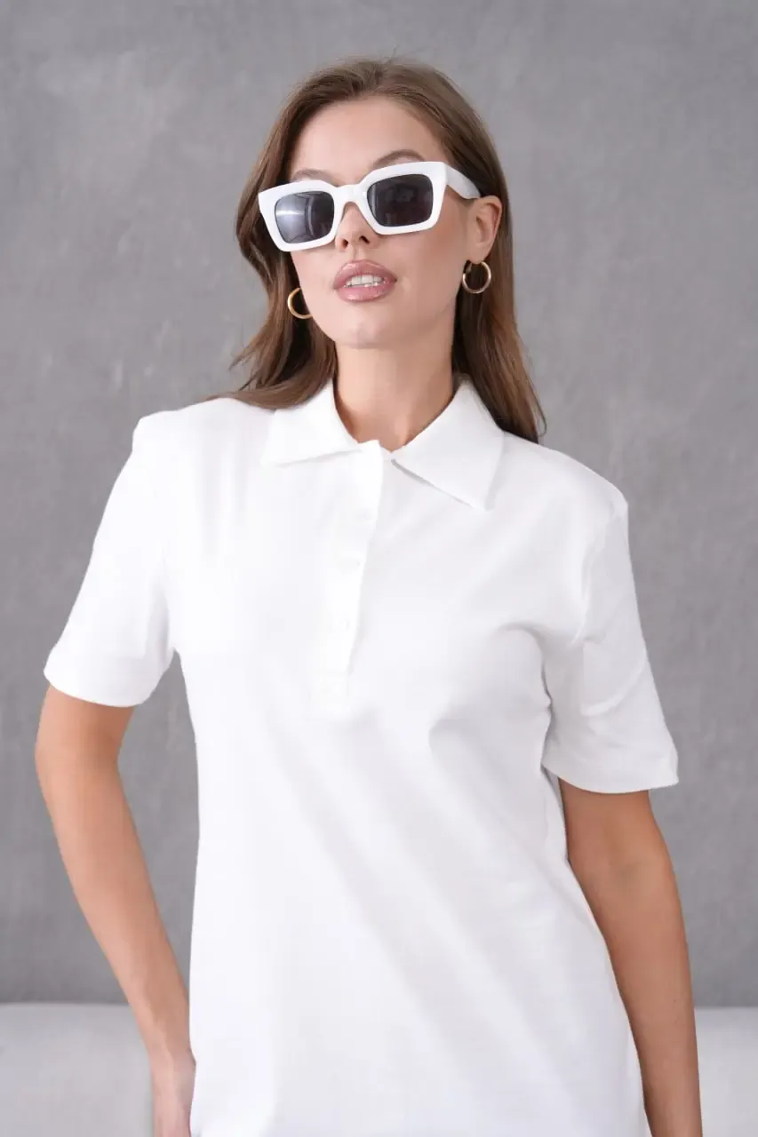 Polo Yaka Kısa Kol Yırtmaçlı Salaş Penye Elbise