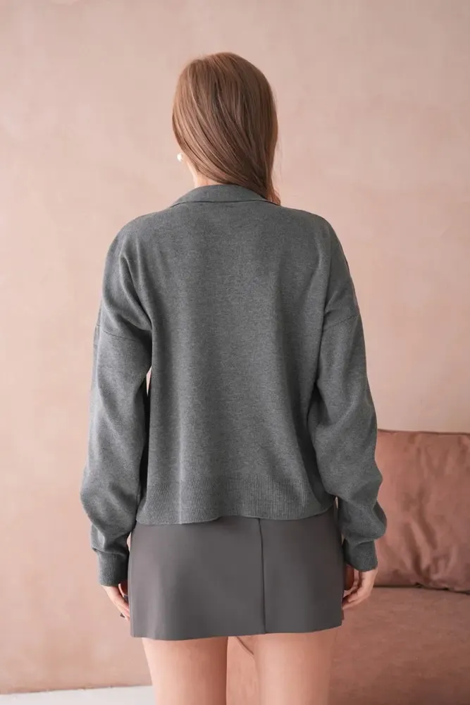 Kadın Polo Yaka Oversize Triko Kazak