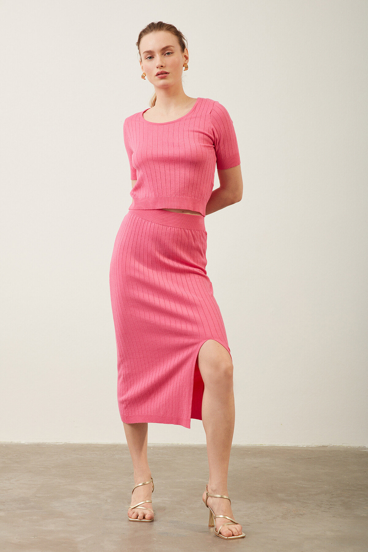 Fuşya Etek Bluz İkili Takım