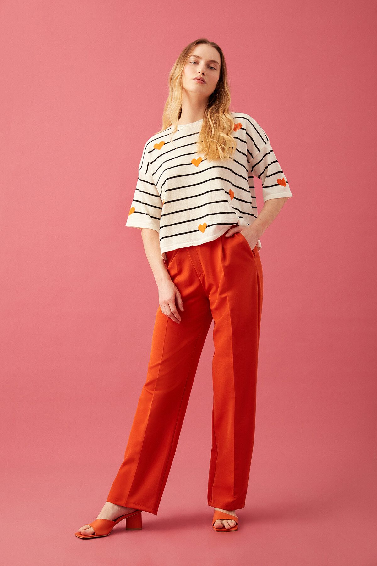 Kiremit Renkli Geniş Paça Pantolon