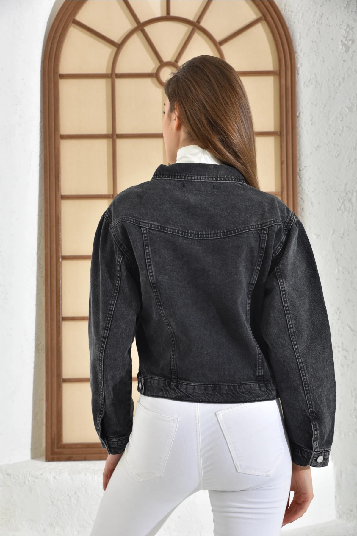 Kadın Antrasit Cep Detaylı Denim Ceket