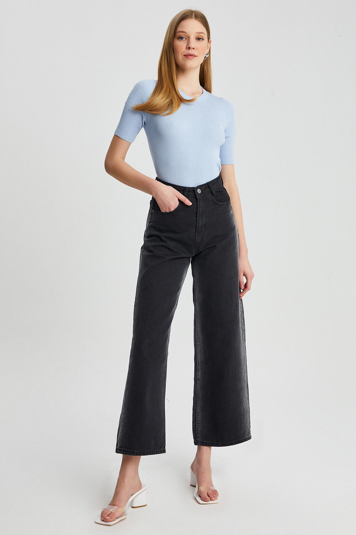 Kadın Bisiklet Yaka Kısa Kol Basic Triko Bluz