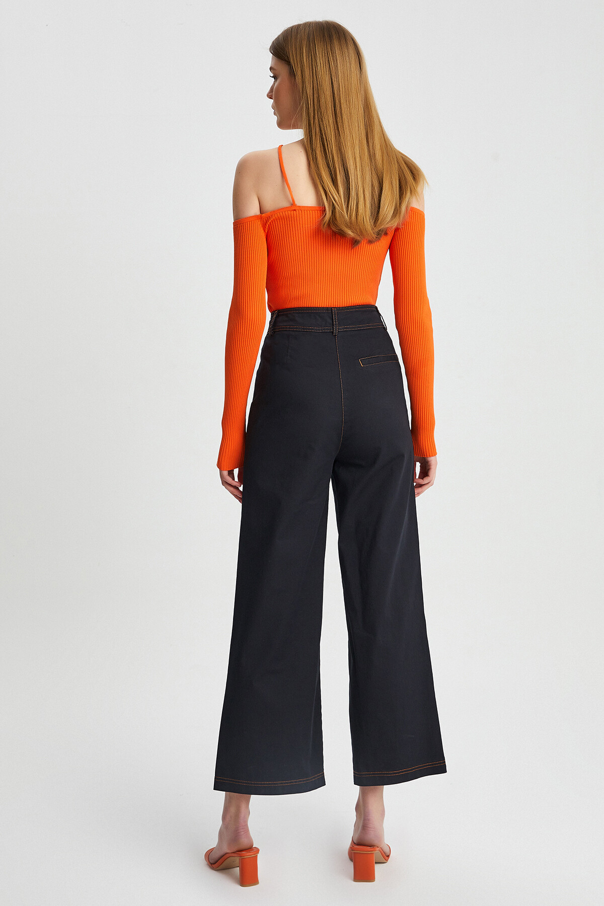 Womens Garni Stitched Pocket Detail Spanish Leg Gabardine Trousers