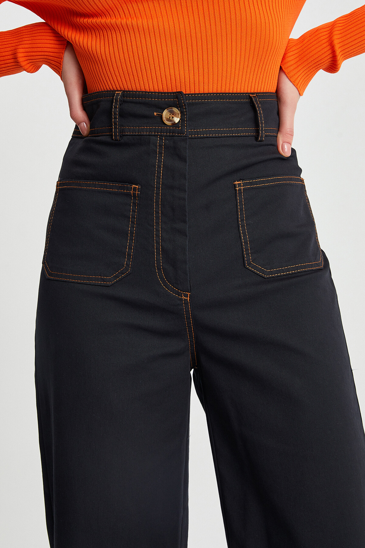 Womens Garni Stitched Pocket Detail Spanish Leg Gabardine Trousers