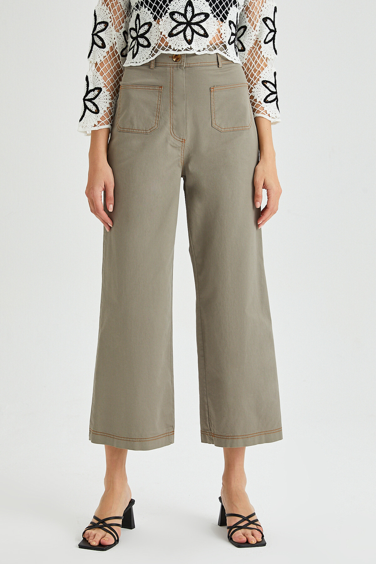 Womens Garni Stitched Pocket Detail Spanish Leg Gabardine Trousers