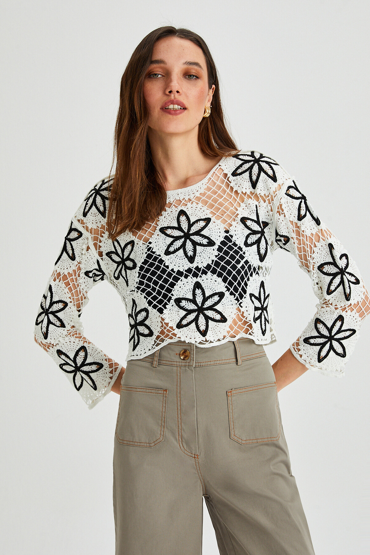 Womens Garni Stitched Pocket Detail Spanish Leg Gabardine Trousers