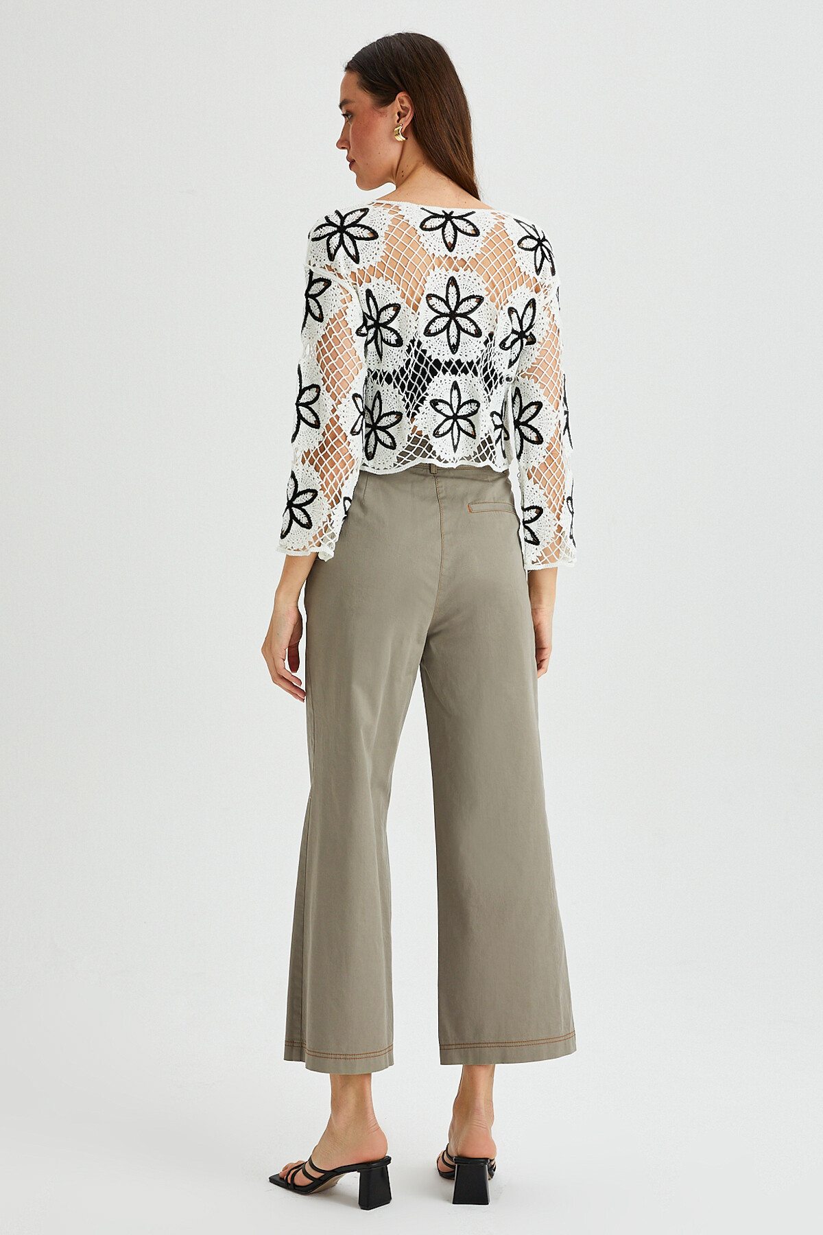 Womens Garni Stitched Pocket Detail Spanish Leg Gabardine Trousers