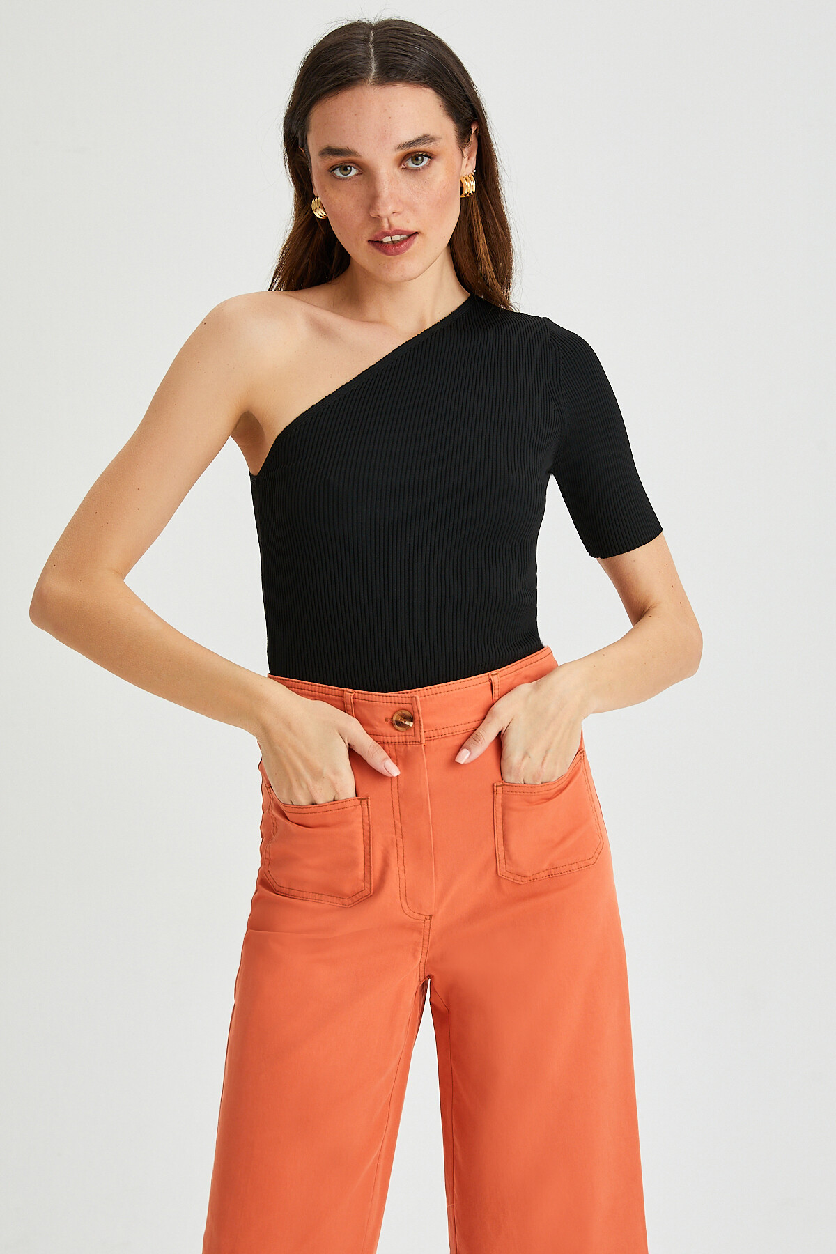 Womens Garni Stitched Pocket Detail Spanish Leg Gabardine Trousers