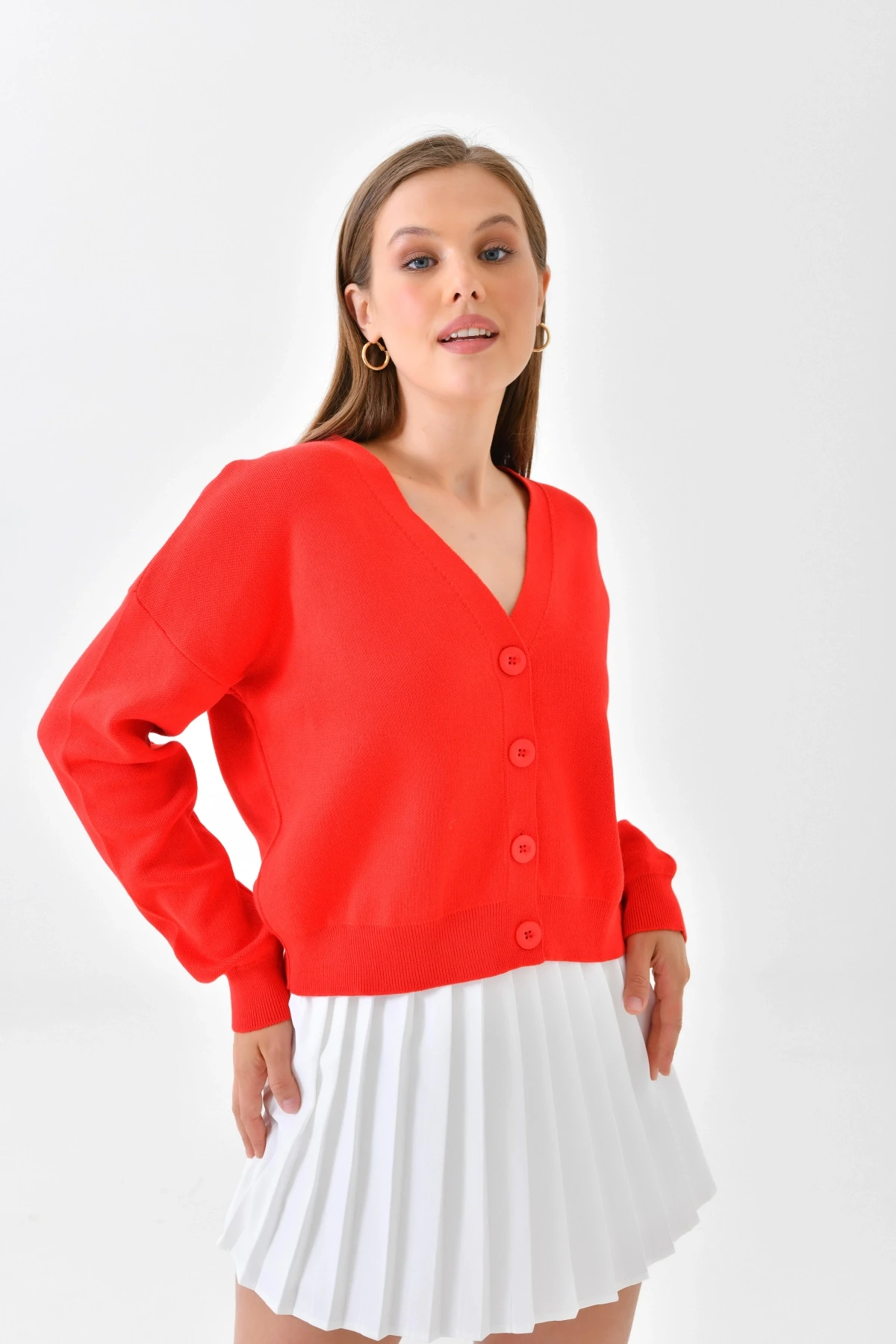 Nar Renkli Pamuk Triko Hırka