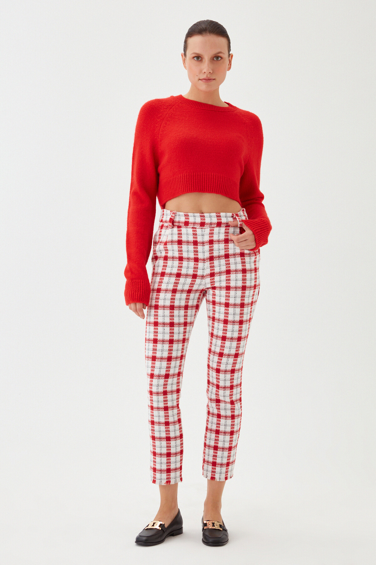 Womens Pomegranate Crew Neck Soft Textured Crop Knitwear Sweater