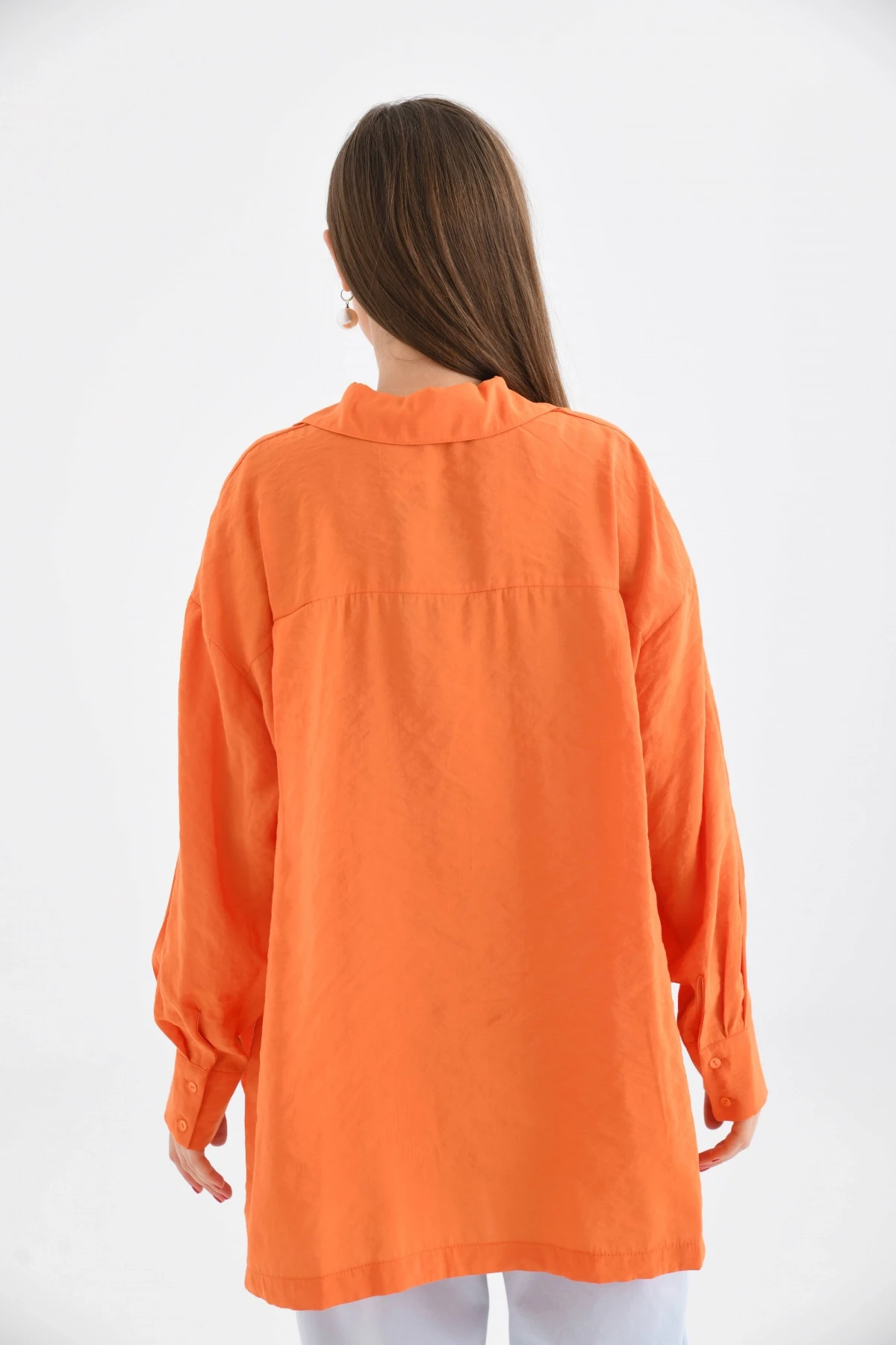 Oversize Uzun Kol Basic Turuncu Gömlek