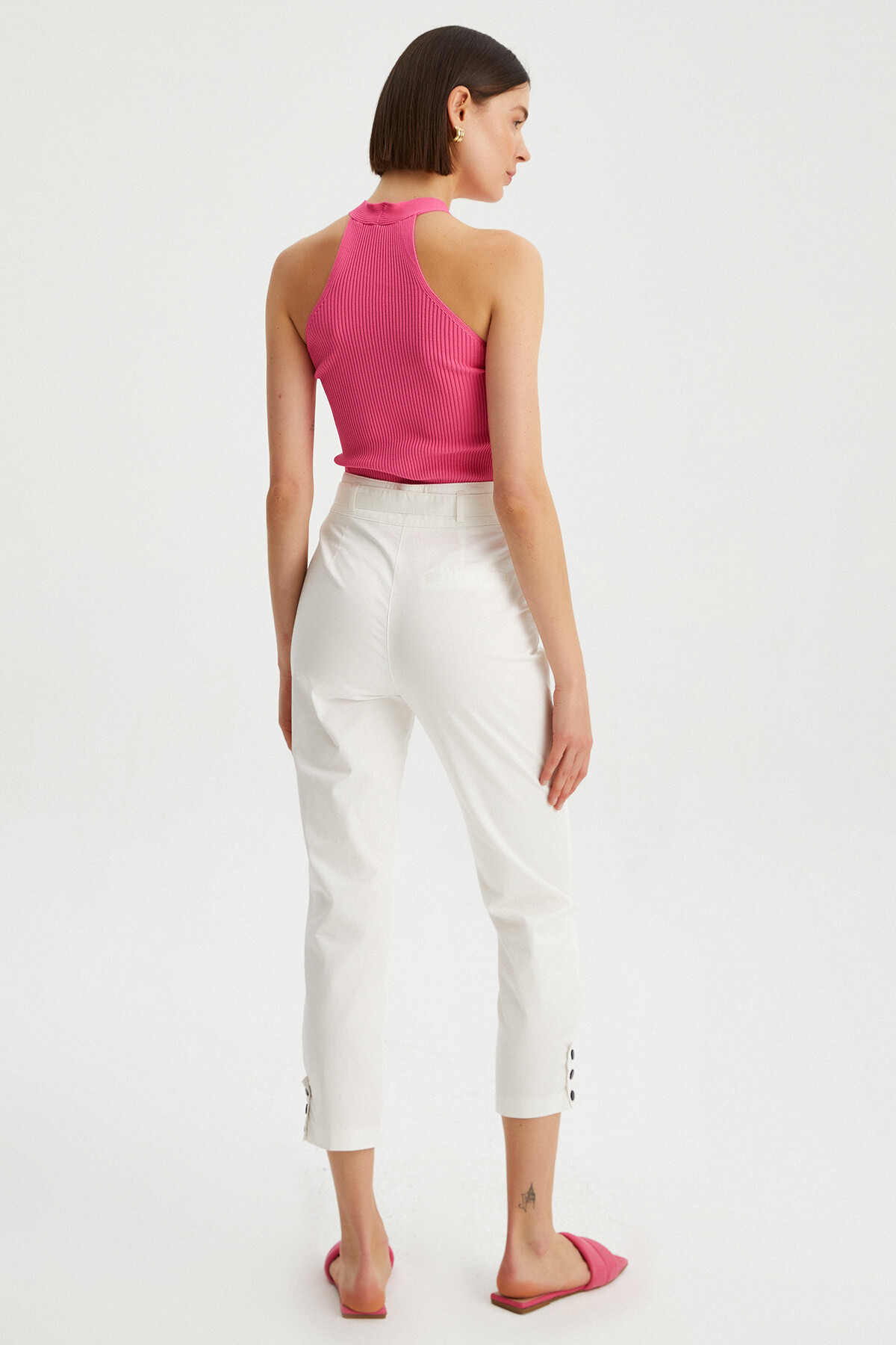 Kadın Paça Detaylı Bel Bağlamalı Gabardin Pantolon