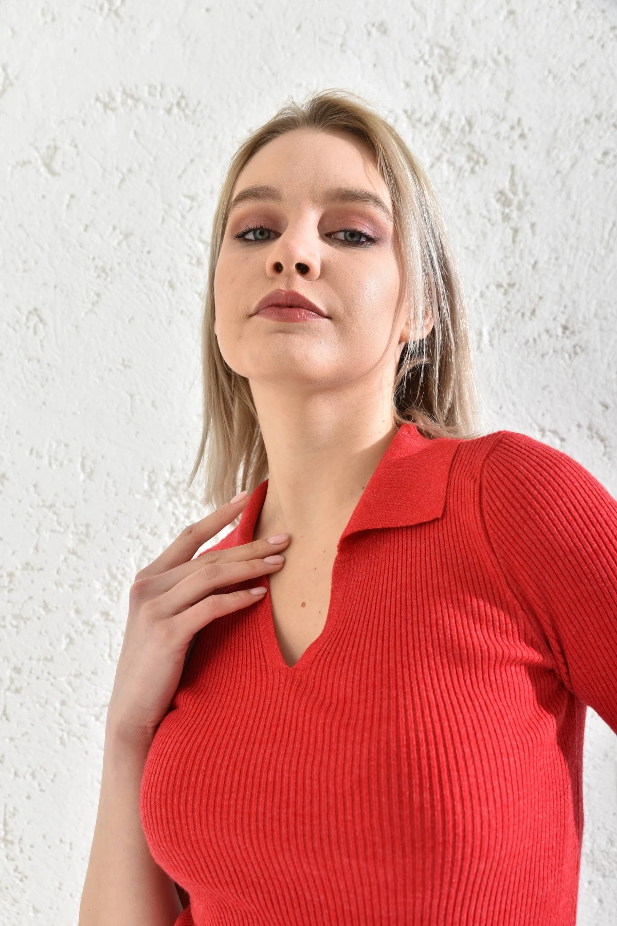 Kadın Polo Yaka Kısa Kol Basic Triko Bluz