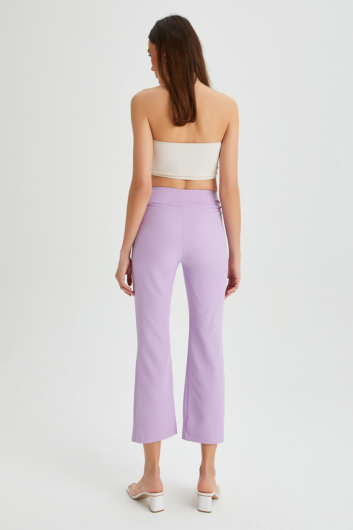 Kadın Yan Büzgülü Paça Yırtmaçlı Kumaş Pantolon