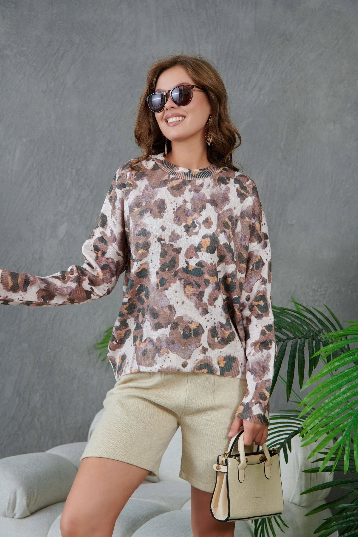 Kadın Bisiklet Yaka Desenli Triko Kazak