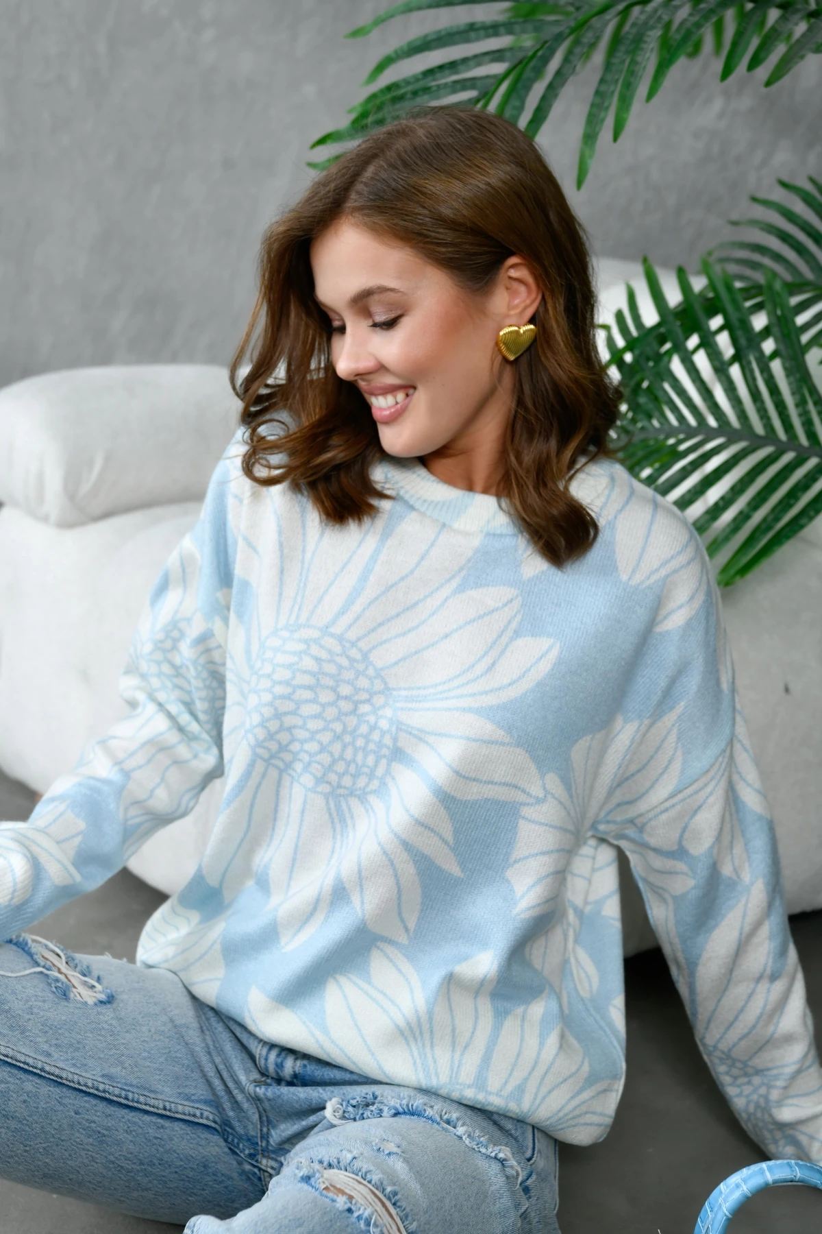 Kadın Bisiklet Yaka Desenli Triko Kazak