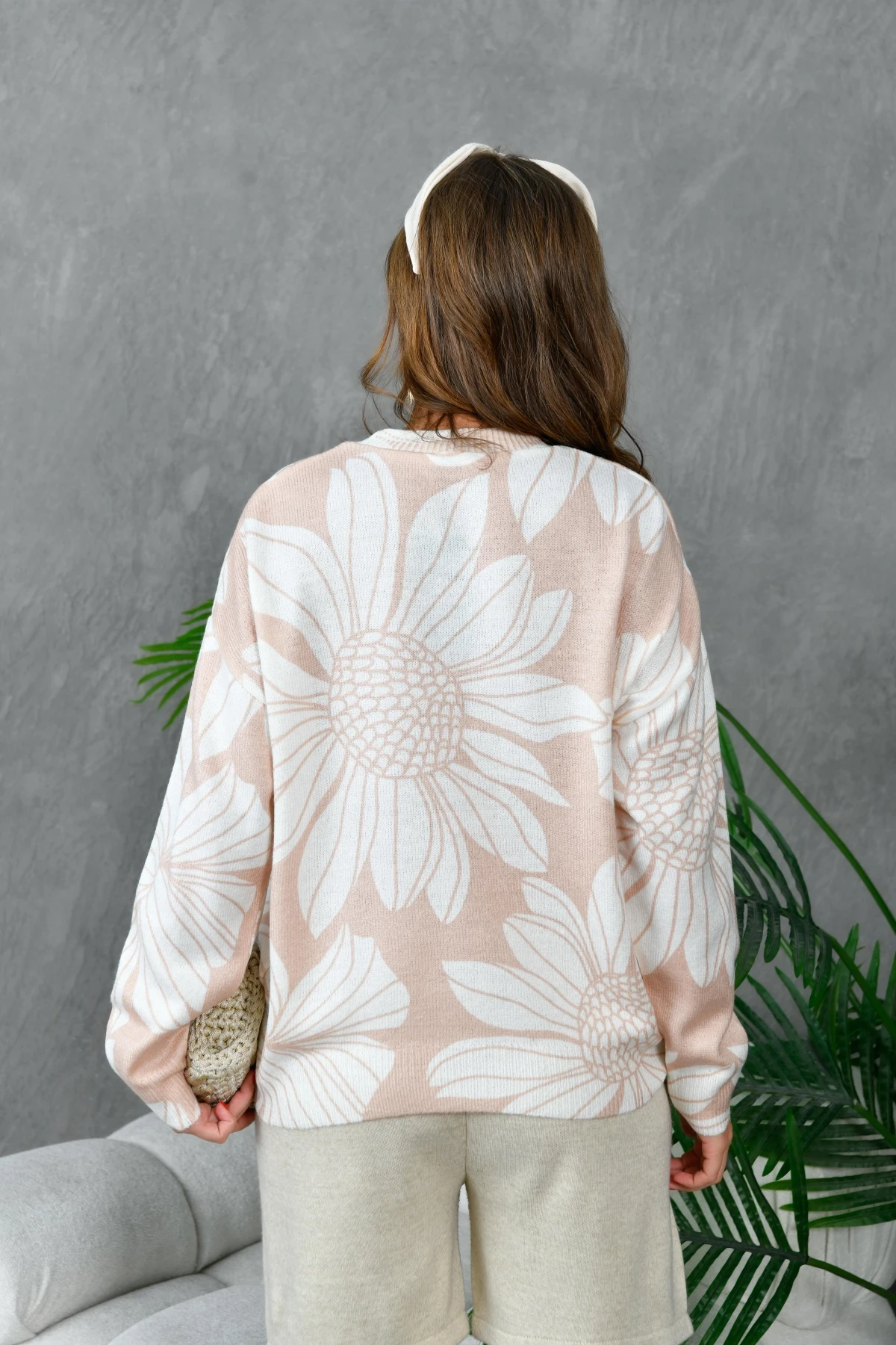 Kadın Bisiklet Yaka Desenli Triko Kazak