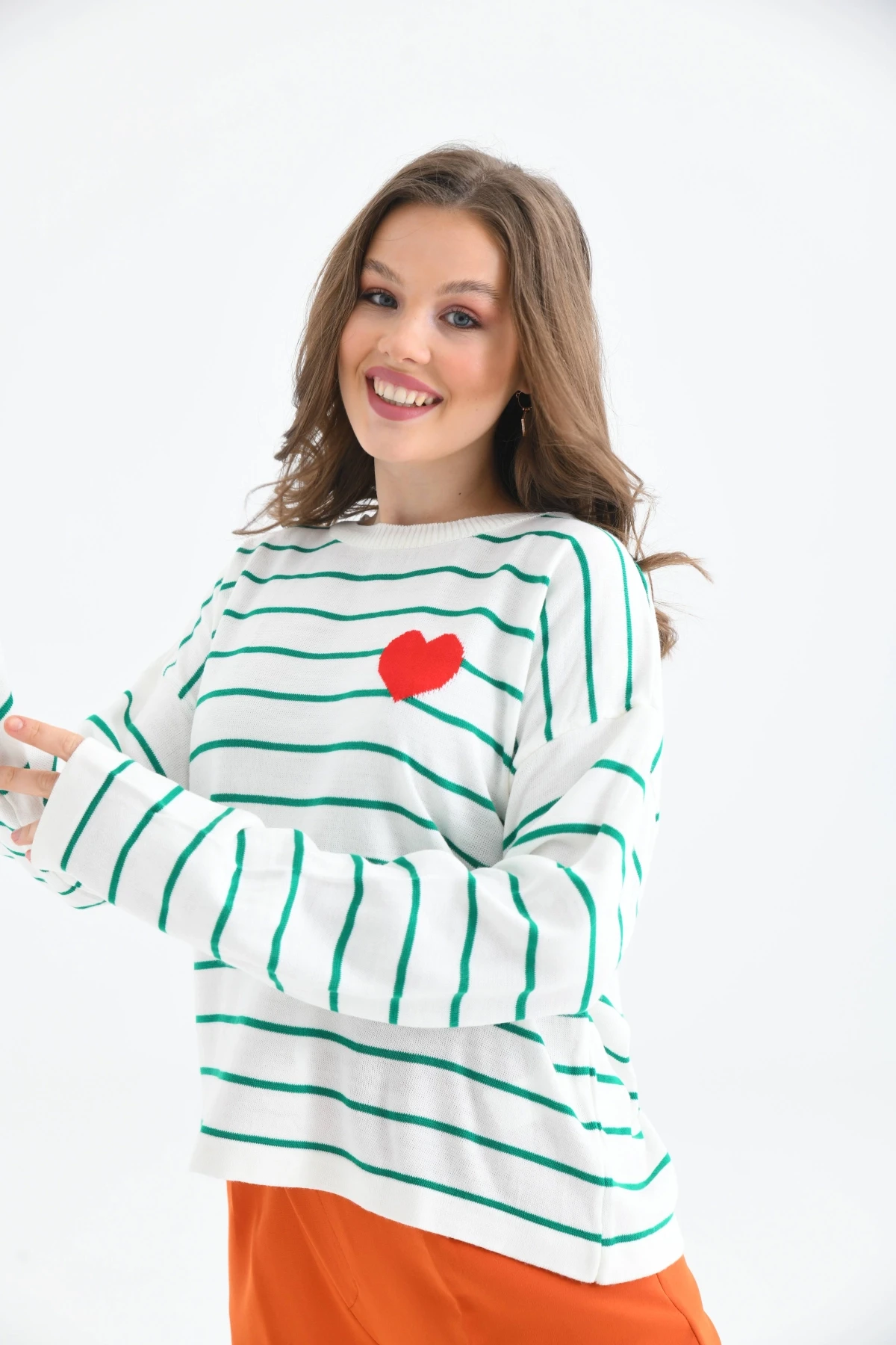 Bisiklet Yaka Salaş Çizgil Mevsimlik Triko Kazak