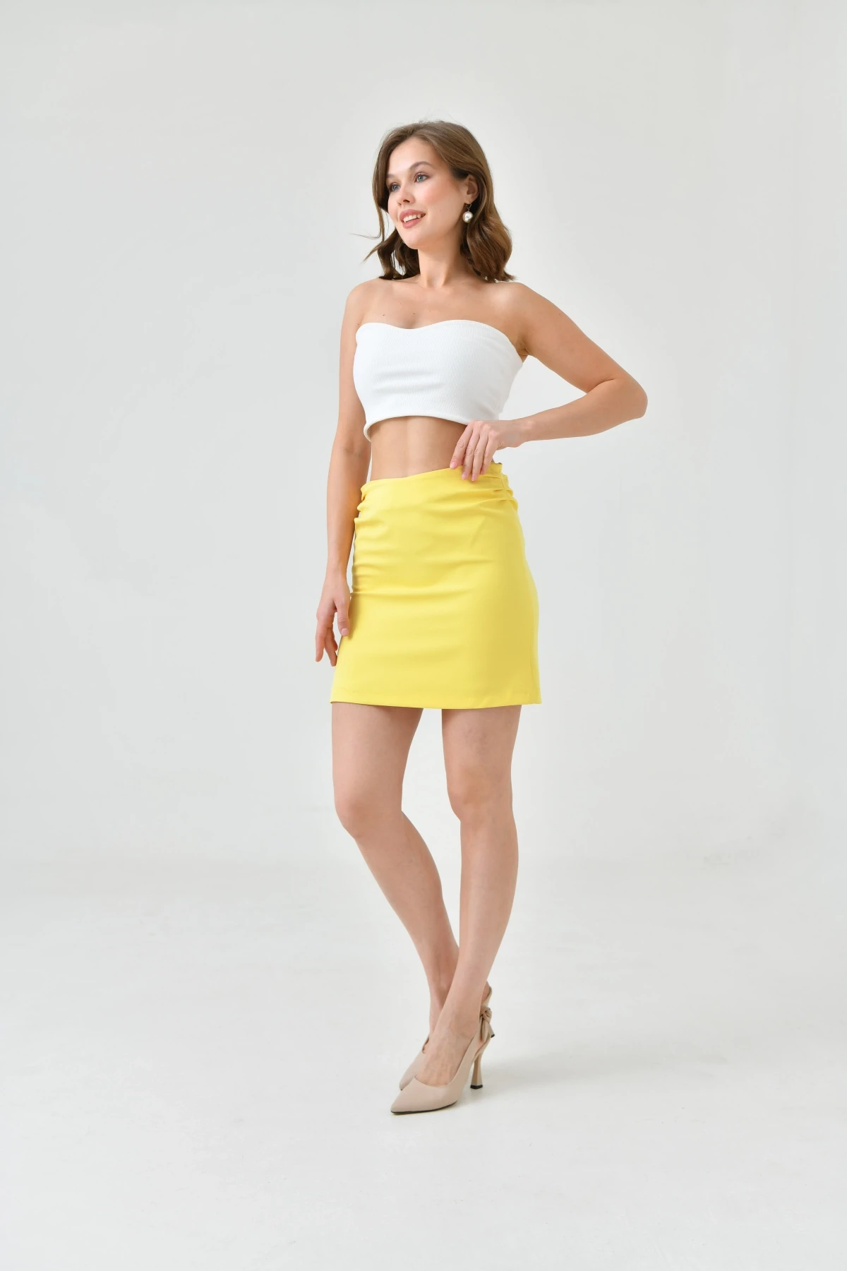 Womens Pleated Detailed Fabric Skirt