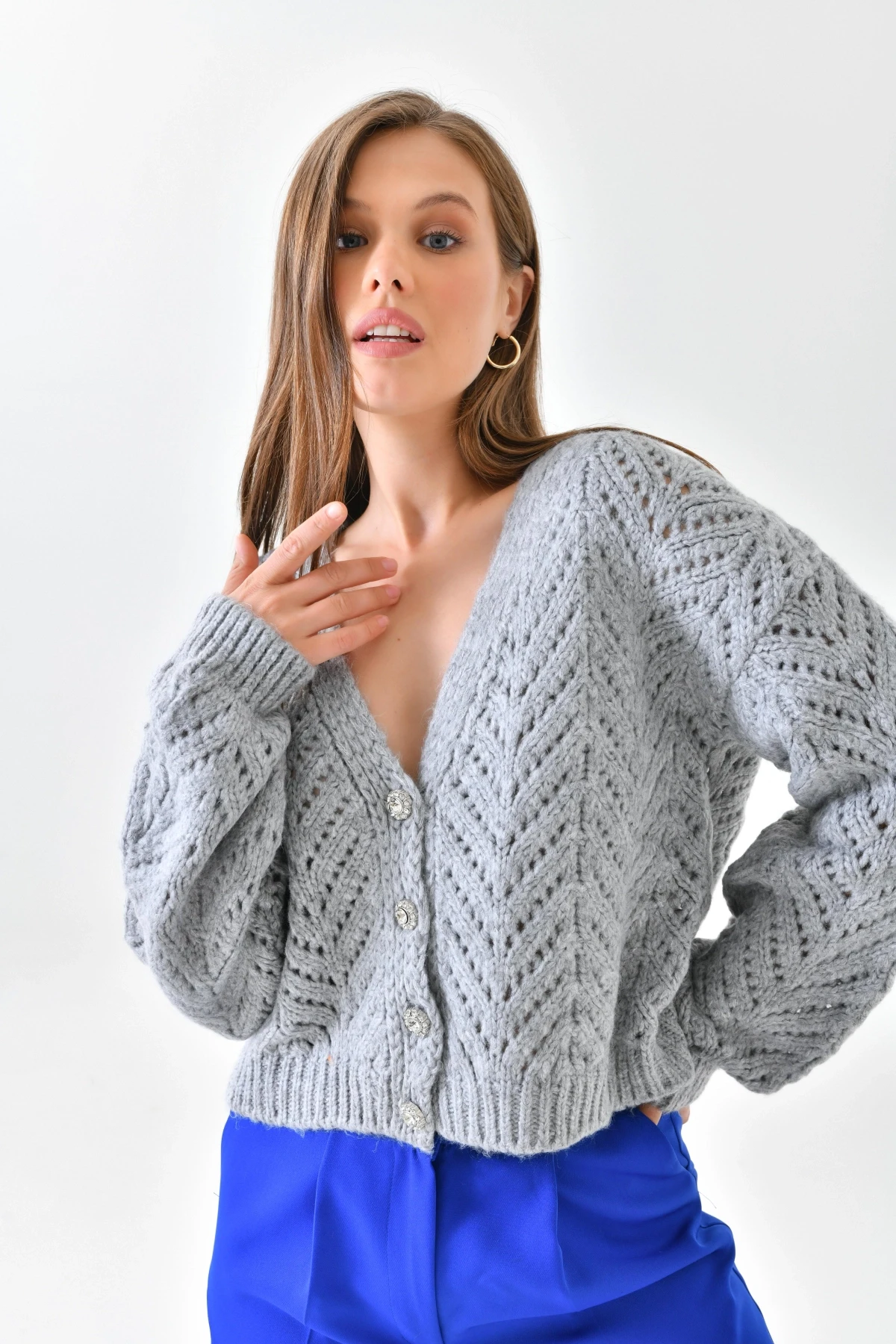 Kadın Desenli Triko Hırka