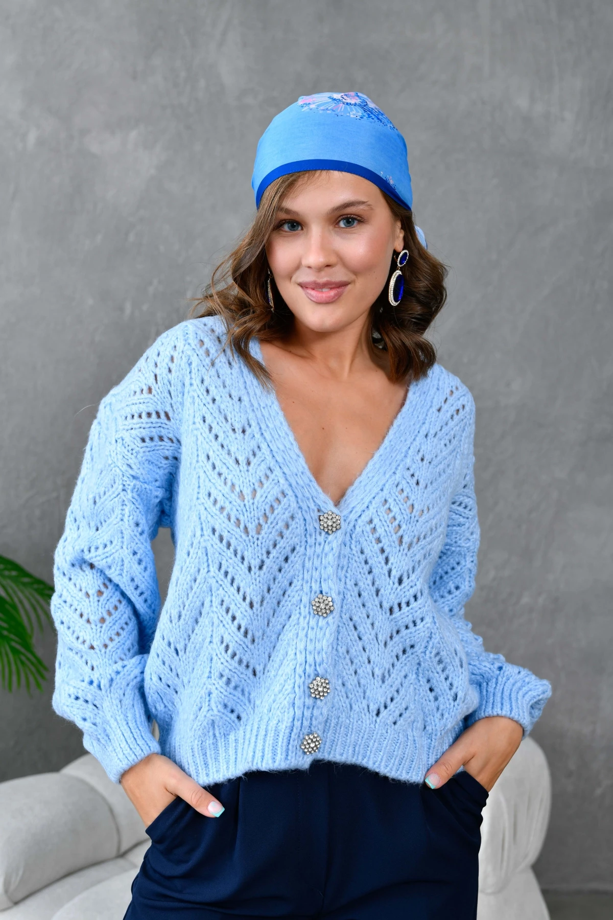 Kadın Desenli Triko Hırka