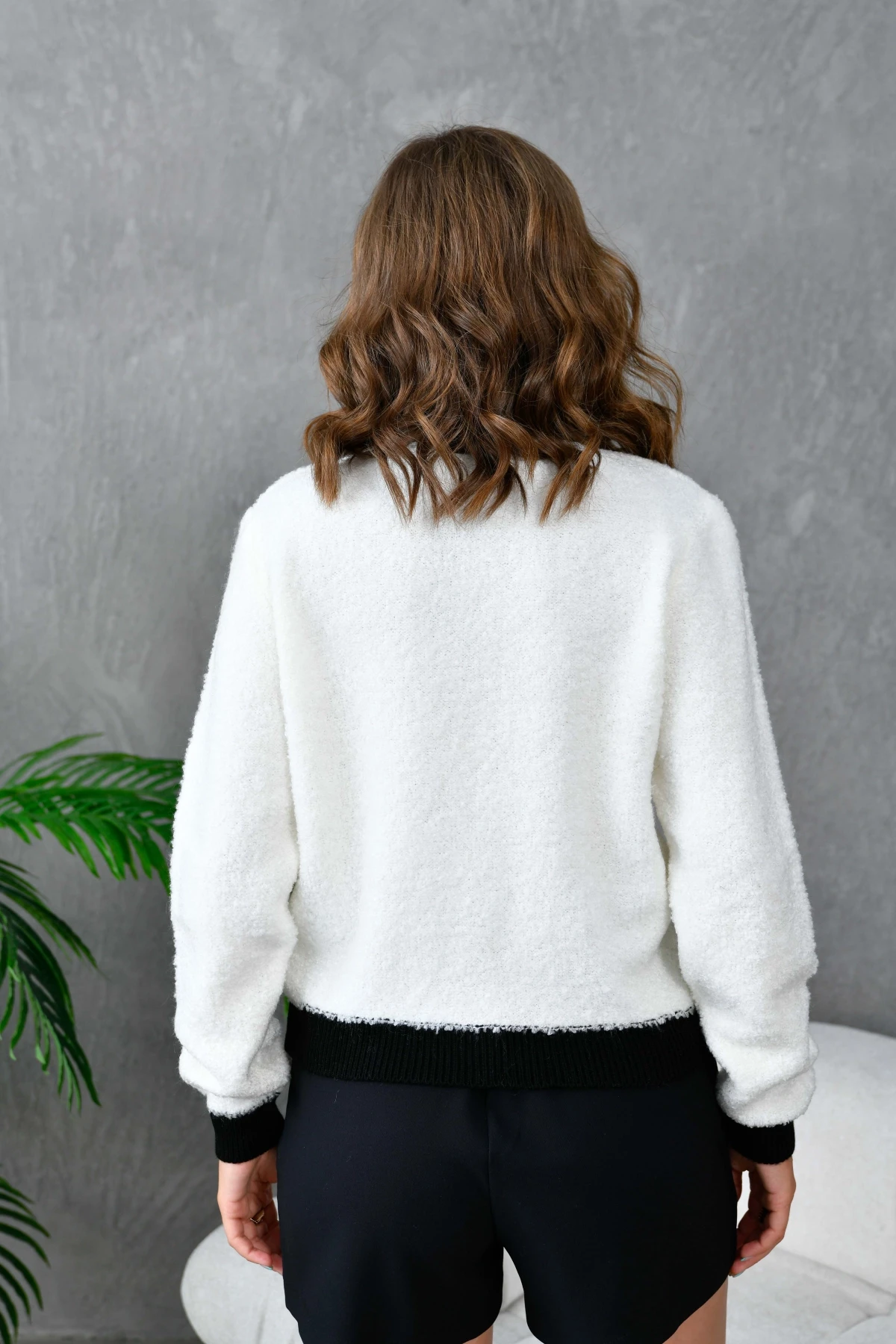 Kadın Düğme Detay Bürümcük Triko Hırka