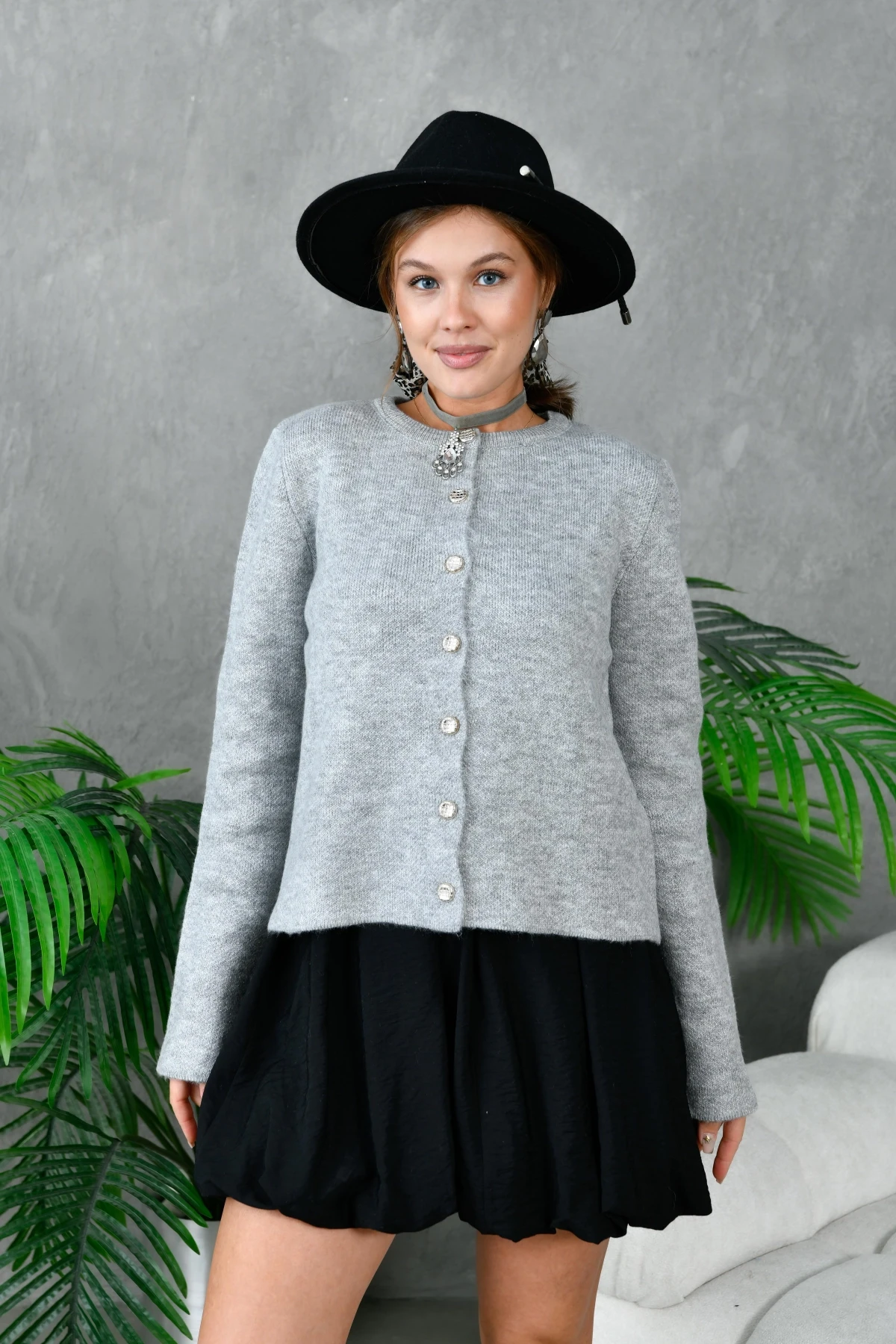 Kadın Düğme Detay Triko Hırka