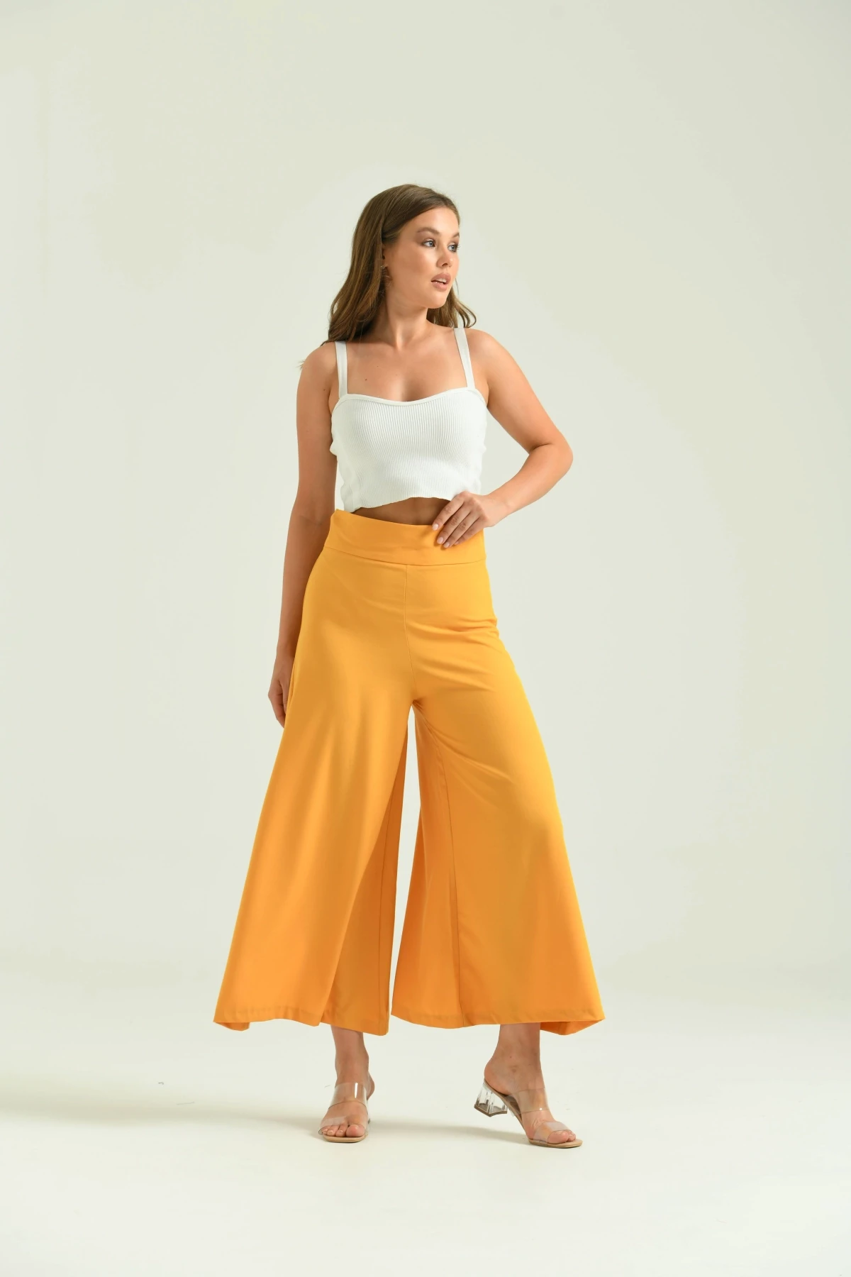 Kadın Hardal Yüksek Bel Etek Pantolon