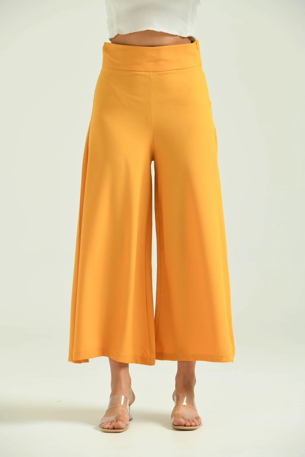 Kadın Hardal Yüksek Bel Etek Pantolon