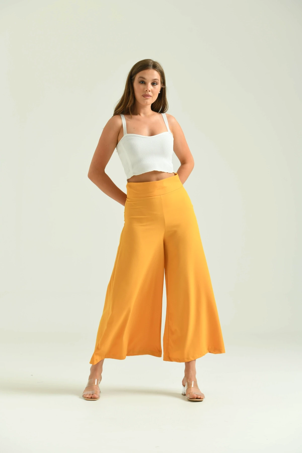 Kadın Hardal Yüksek Bel Etek Pantolon