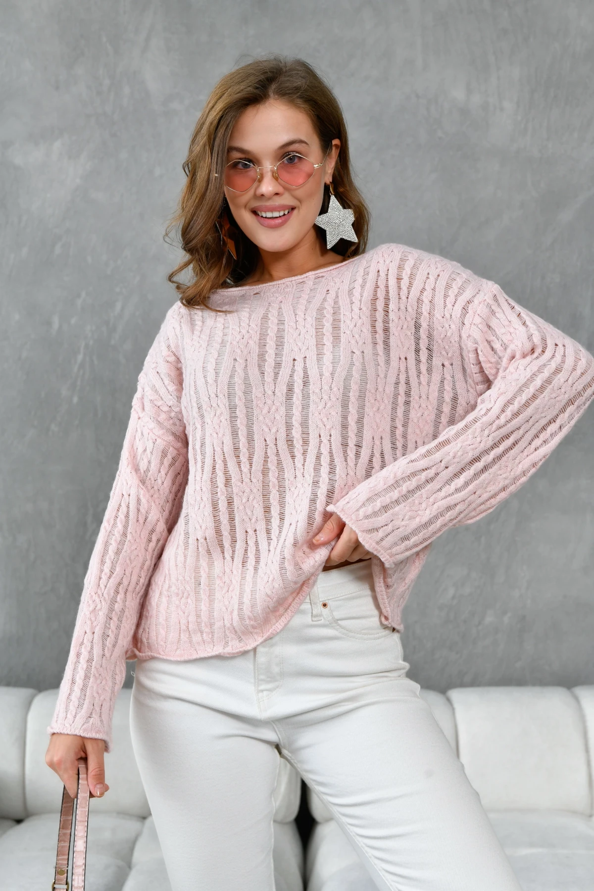 Kadın Kayık Yaka Dokulu Triko Kazak