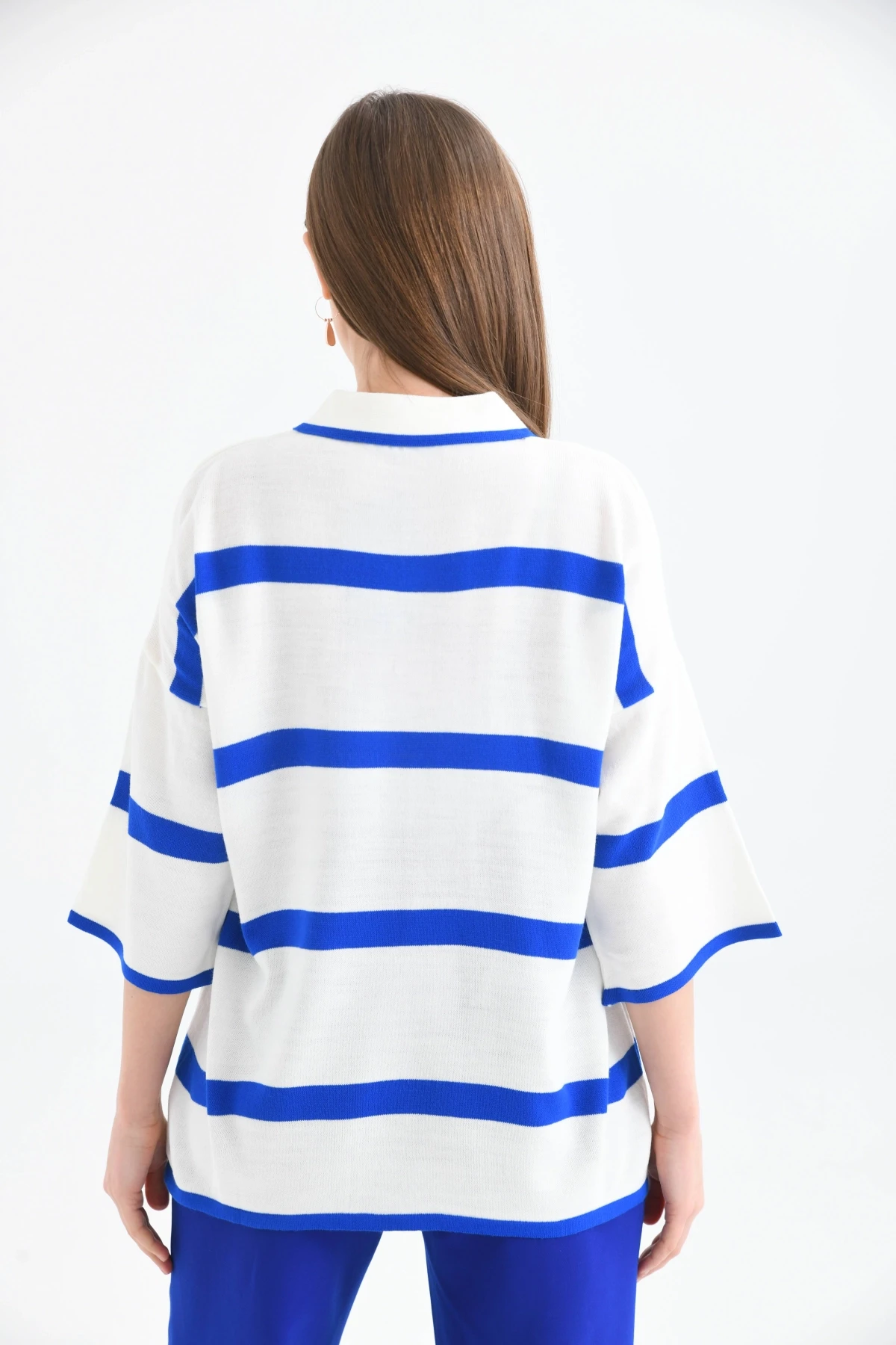 Polo Yaka Fermuarlı Çizgili Salaş Mevsimlik Trko Kazak