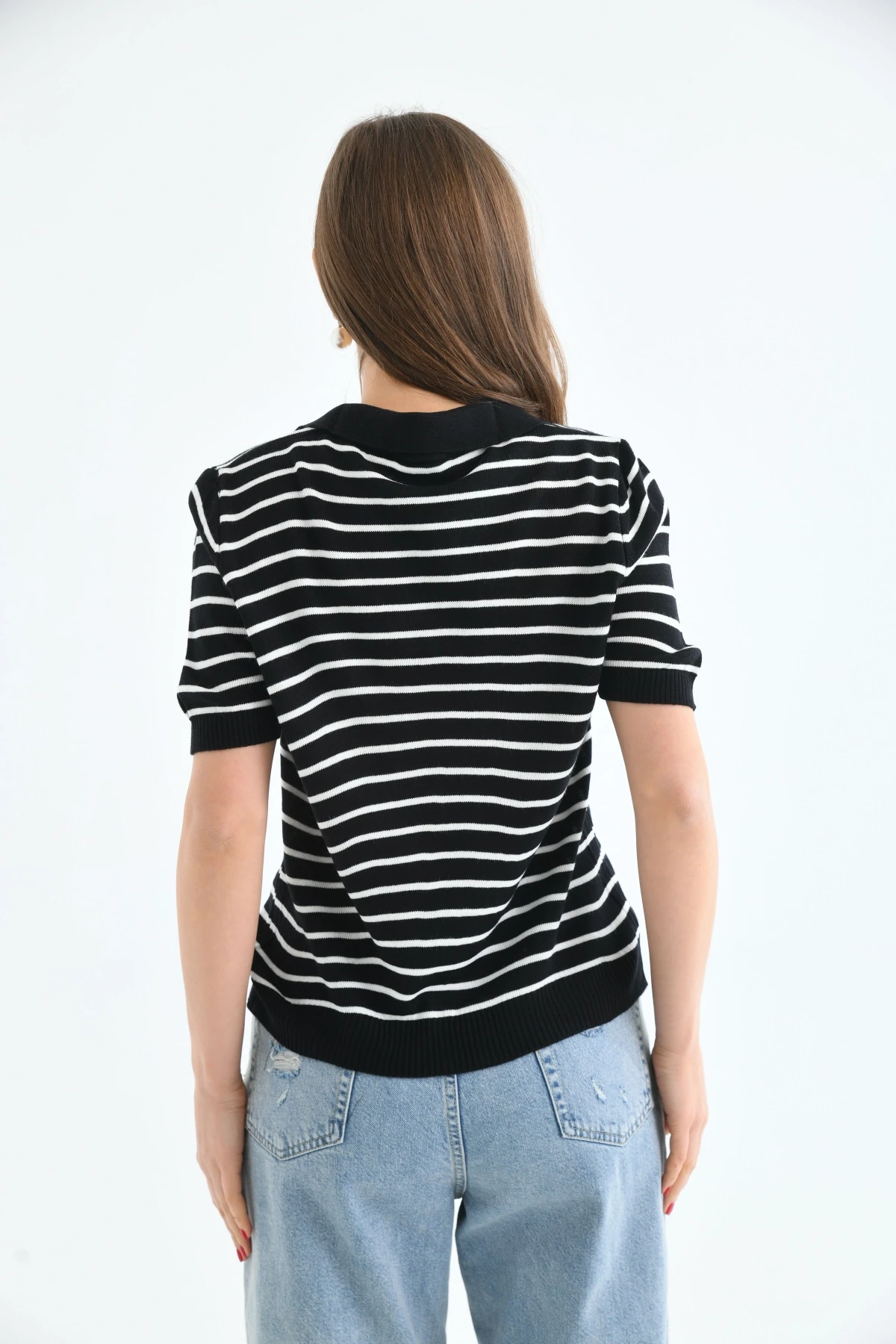 Kadın Çizgili Kalpli Mevsimlik Triko Kazak