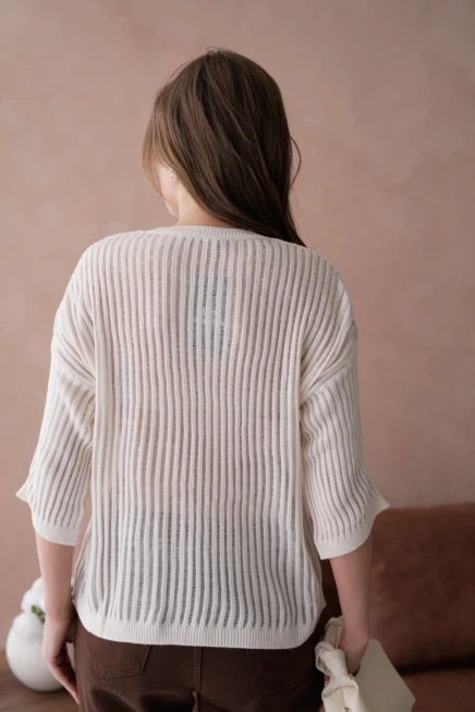 Bisiklet Yaka Aplikeli Ajurlu Salaş Triko Bluz