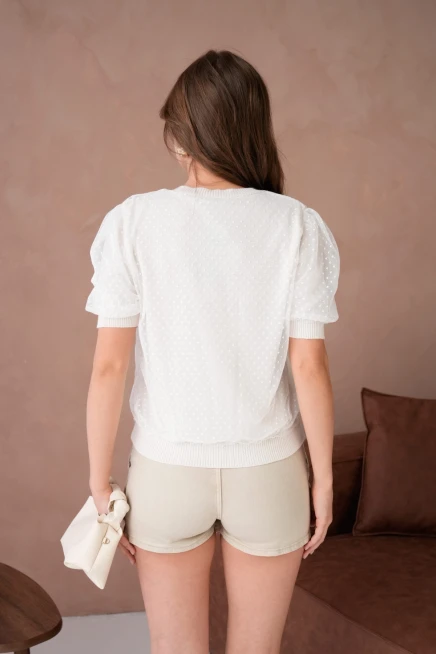 Bisiklet Yaka Full Beden Tül Detaylı Triko Bluz